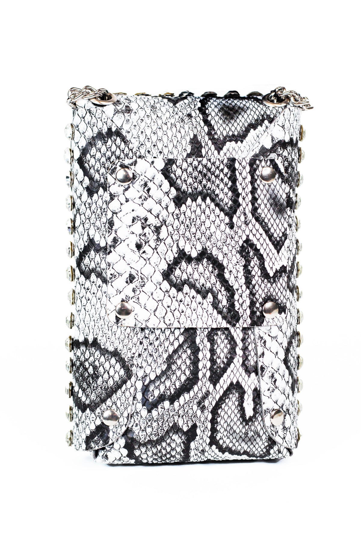 Snakeskin Large Rhinestone Front Covered Pouch w/ Locking Flap