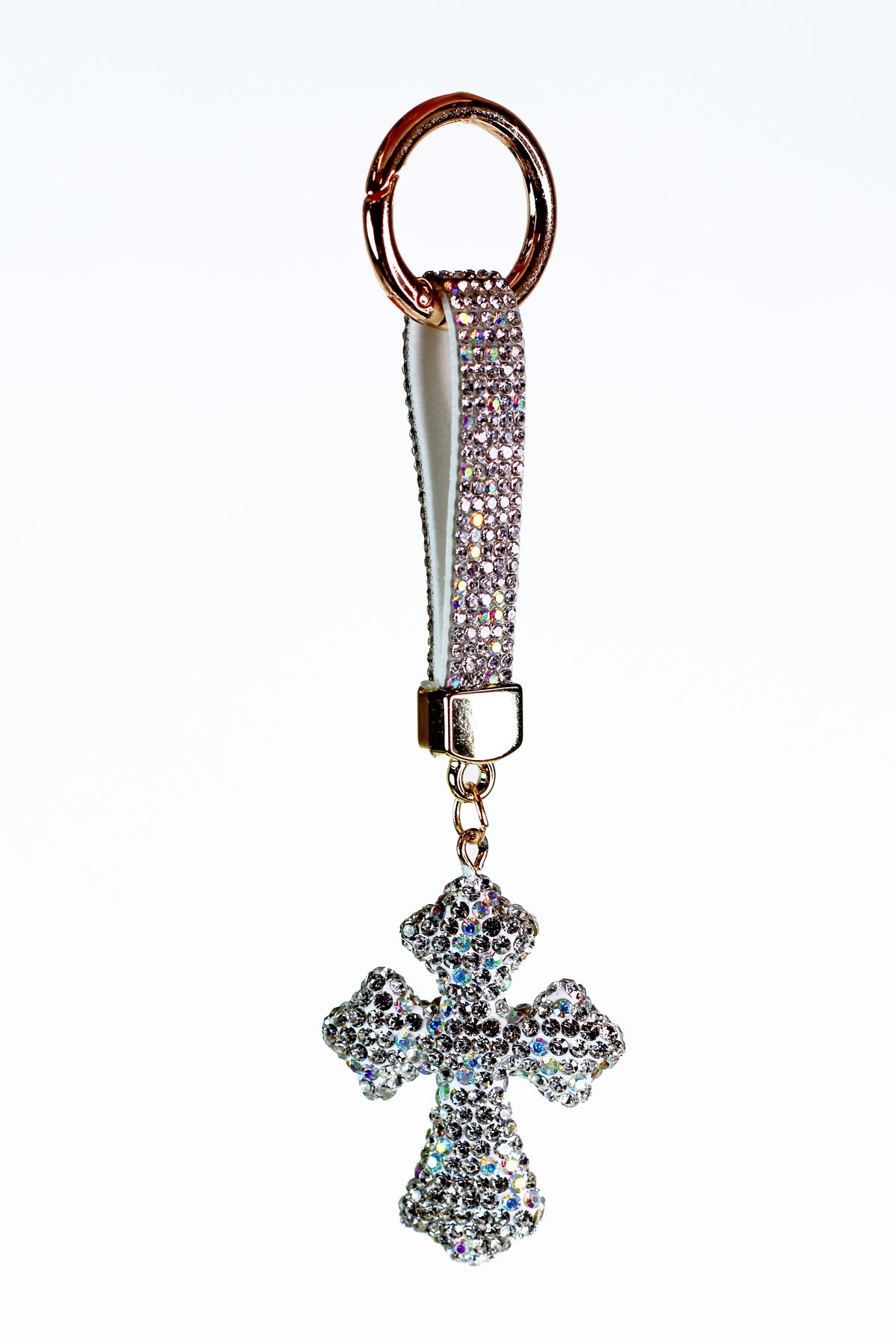 Rhinestone Pointed Cross Keychain