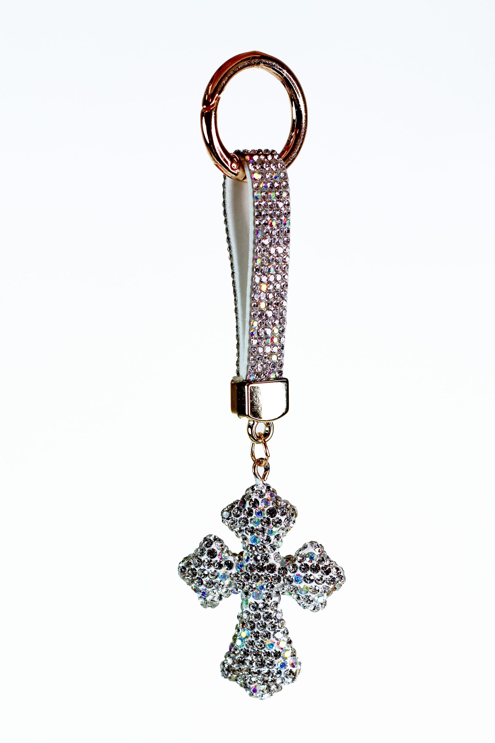 Rhinestone Pointed Cross Keychain