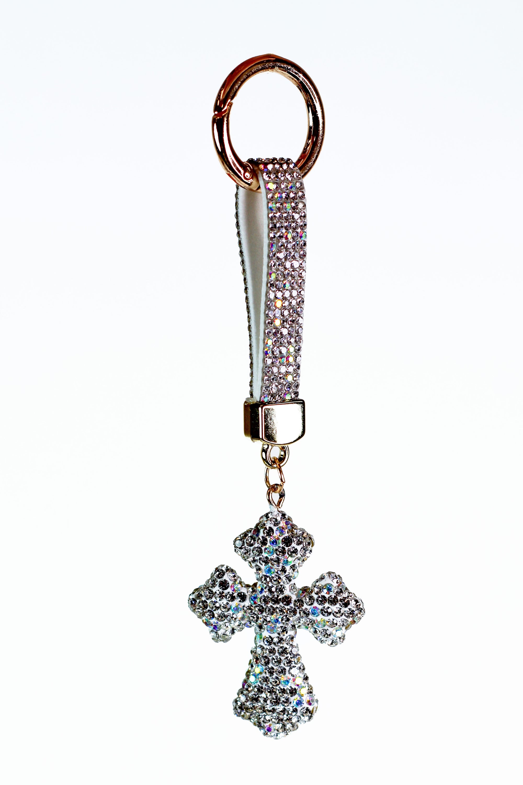 Rhinestone Pointed Cross Keychain