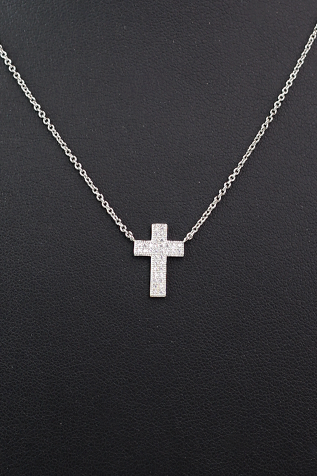 Dainty Two Row Pave Tiny Cross Necklace