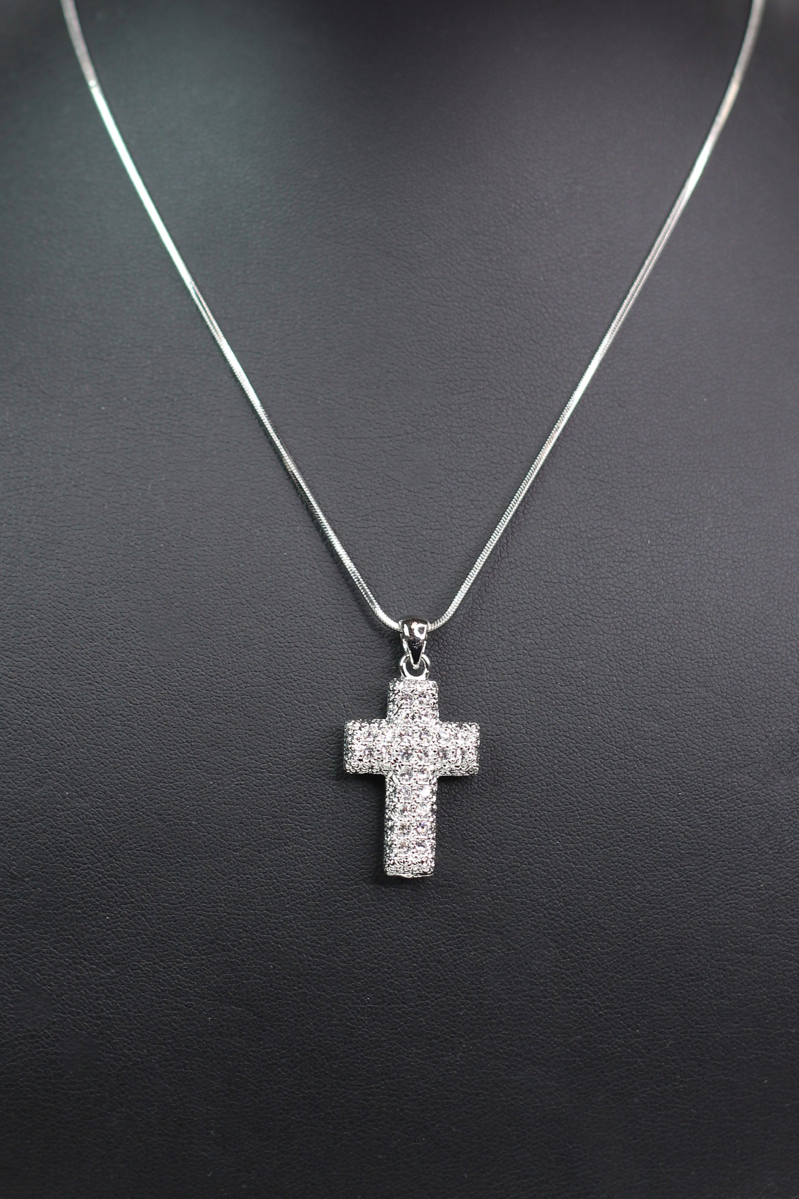 Rhinestone Puffy Cross Necklace