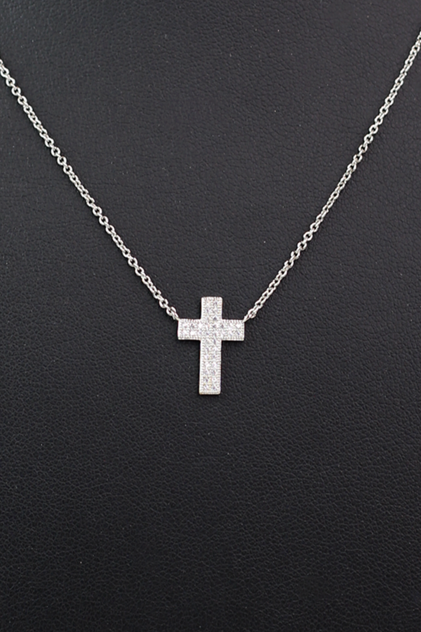 Dainty Two Row Pave Tiny Cross Necklace