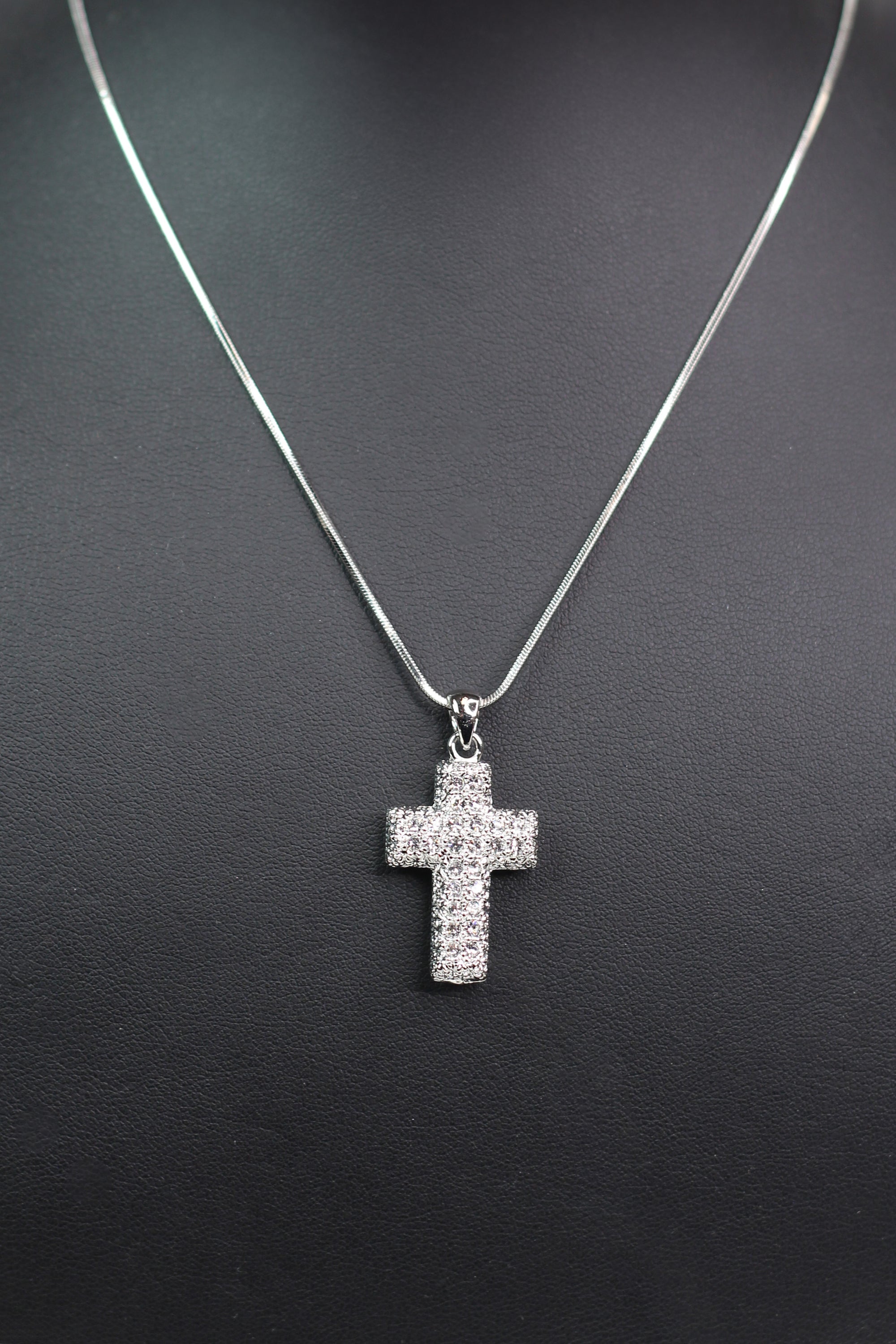 Rhinestone Puffy Cross Necklace