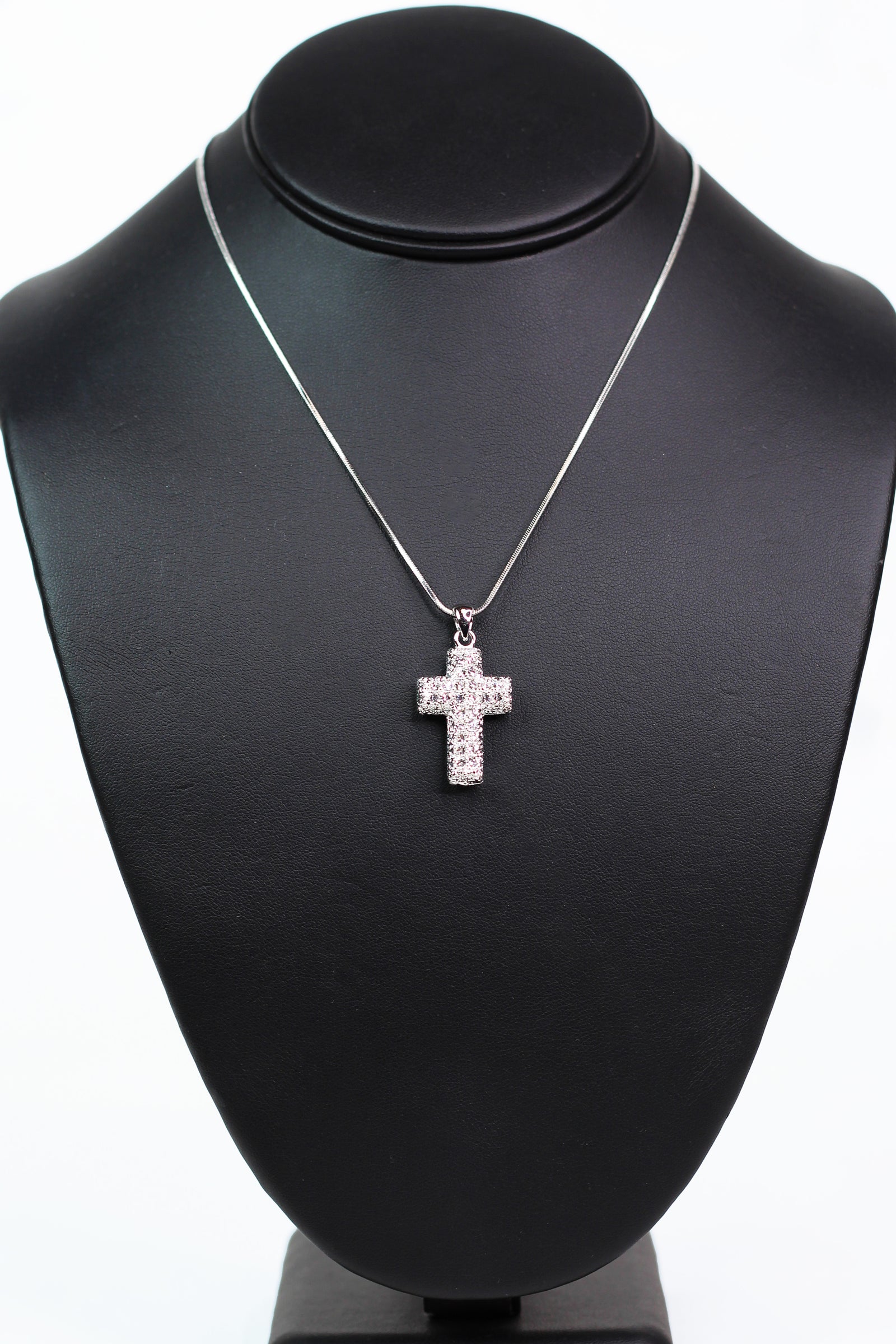 Rhinestone Puffy Cross Necklace