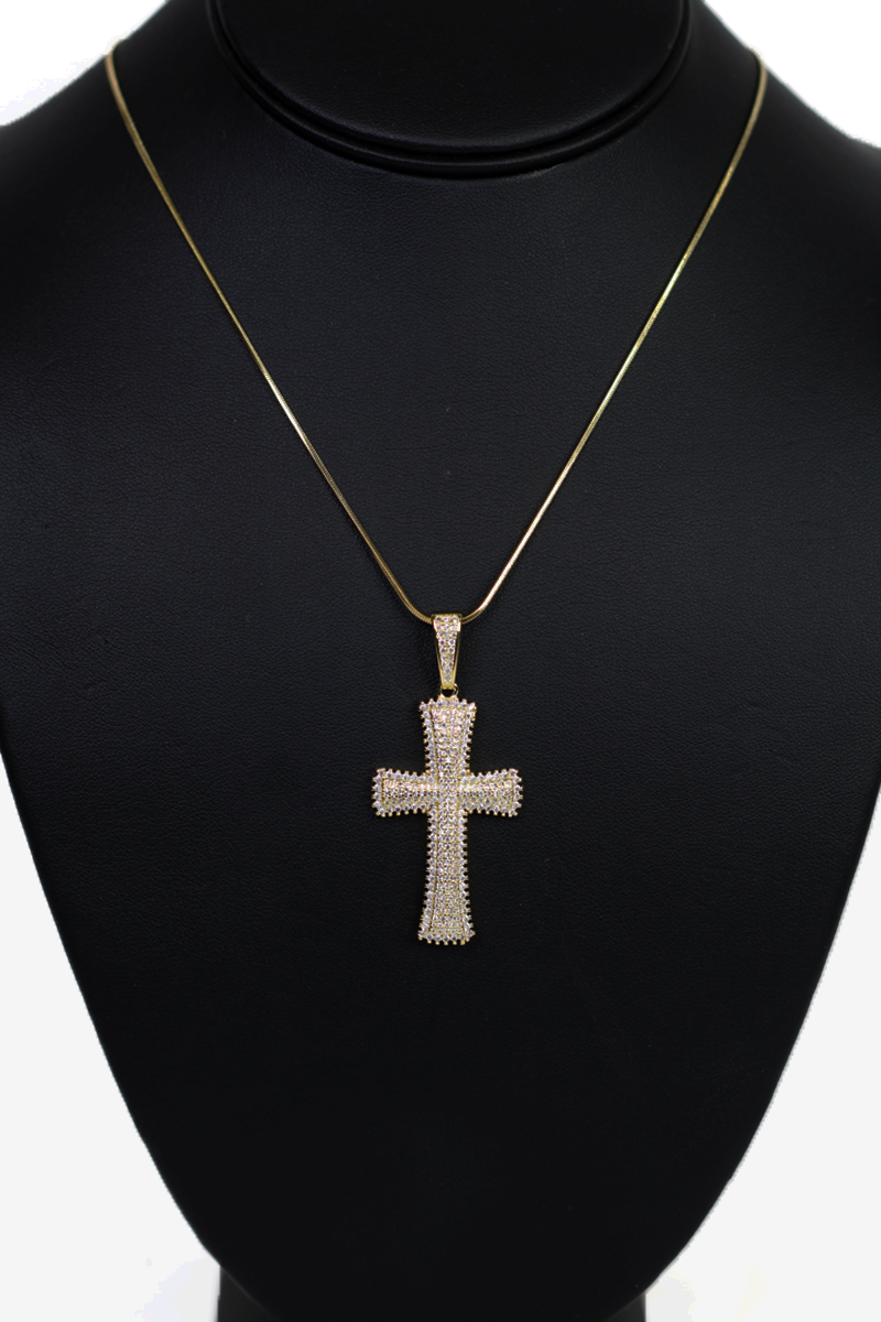 All Pave Rhinestone w/ Raised Center Cross Necklace