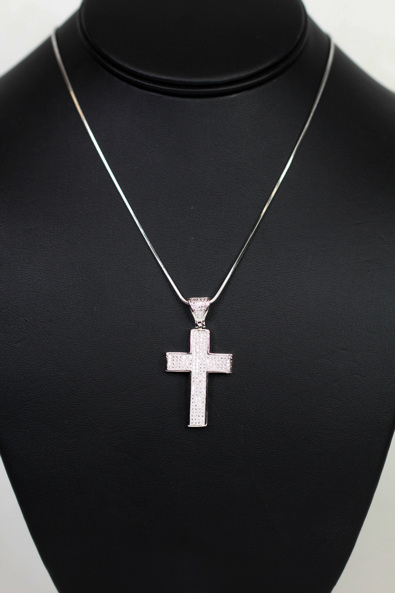 4 Row Pave Filled Cross Necklace
