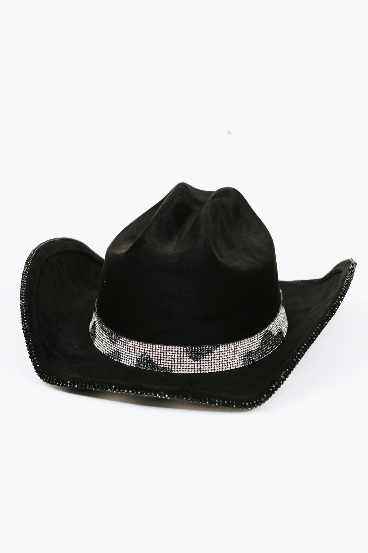 Faux Suede Rhinestone Cow Print Cowboy Hat