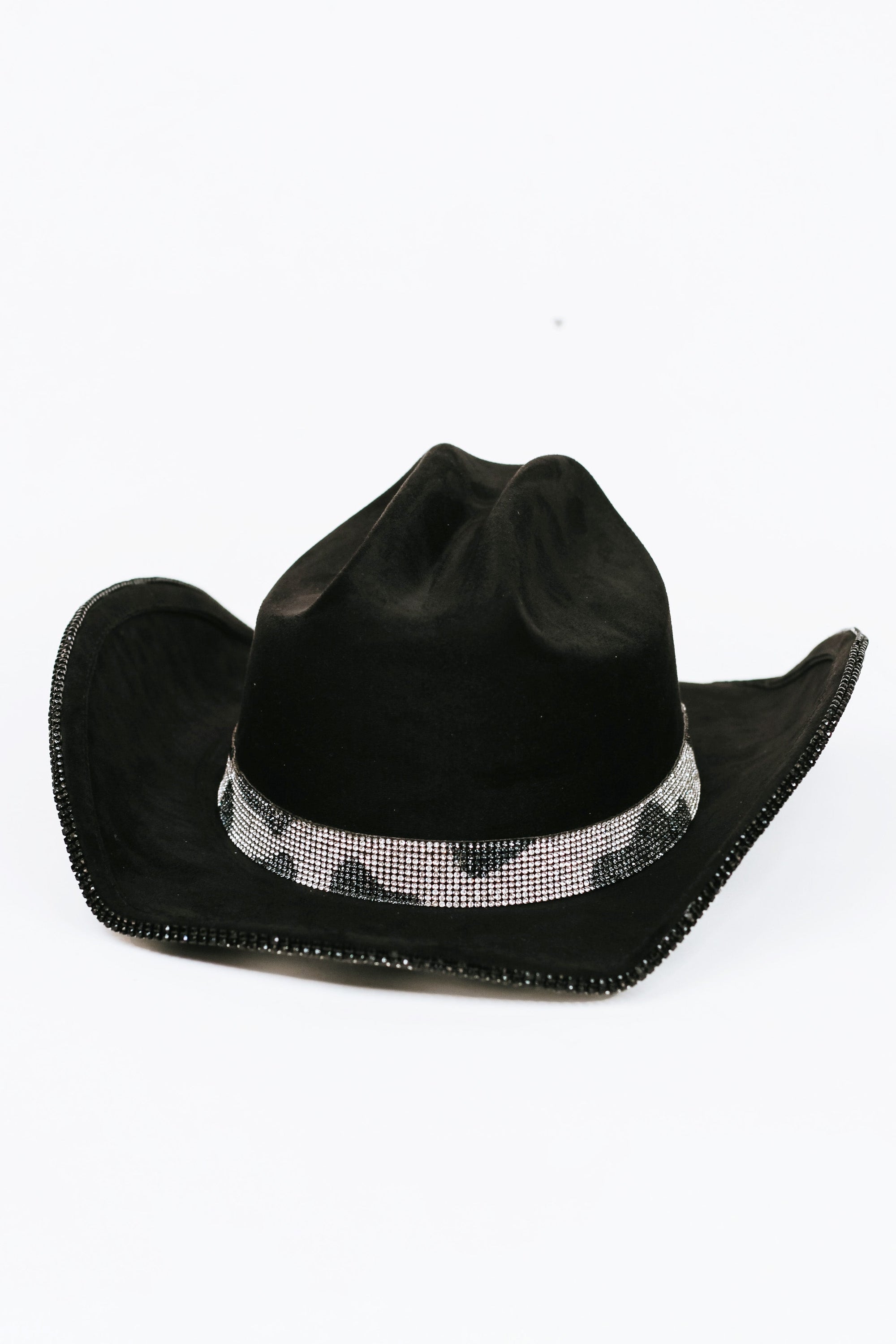 Faux Suede Rhinestone Cow Print Cowboy Hat