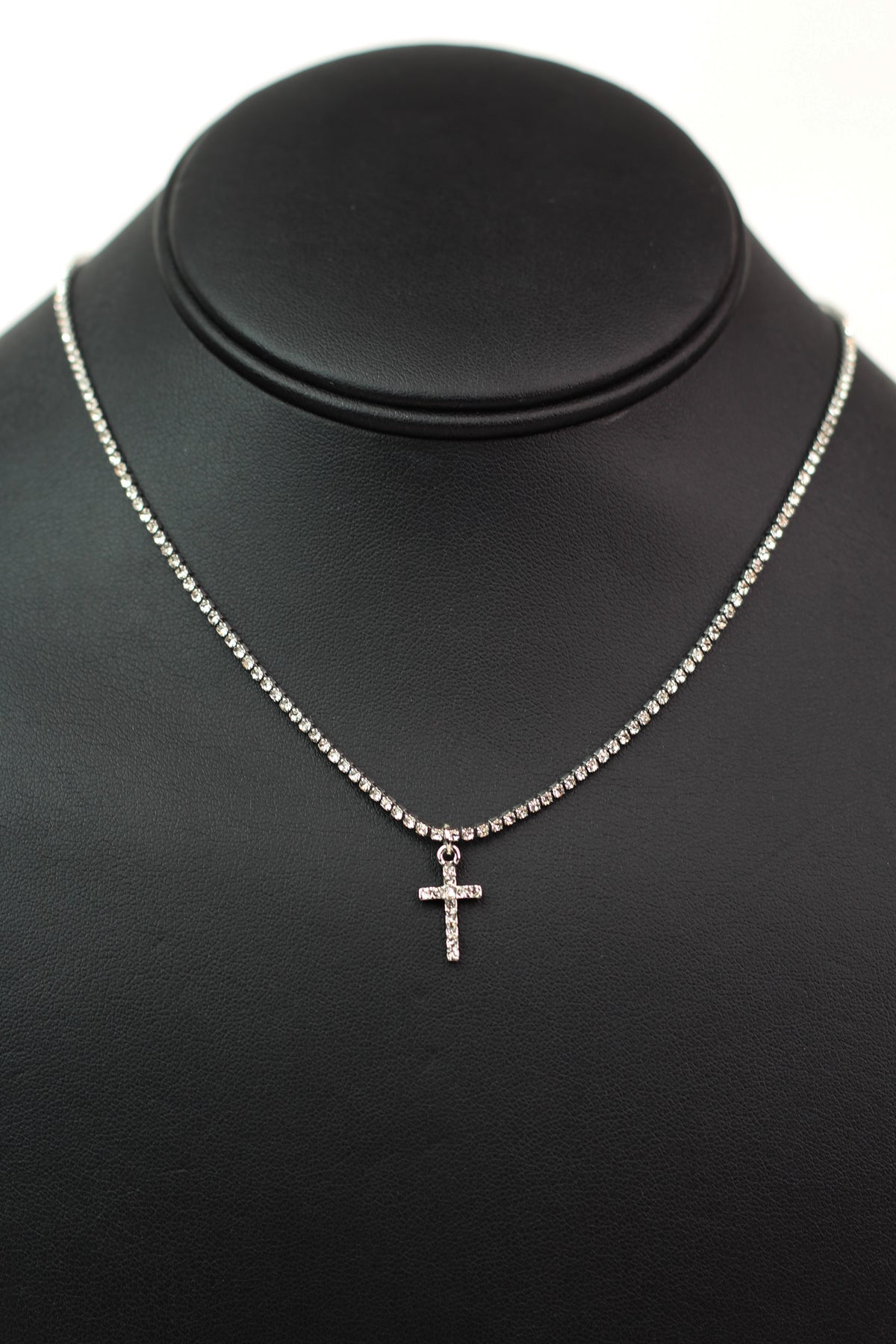 Dainty Single Row Rhinestone Box Chain &amp; Cross - Glitz &amp; Ears Boutique