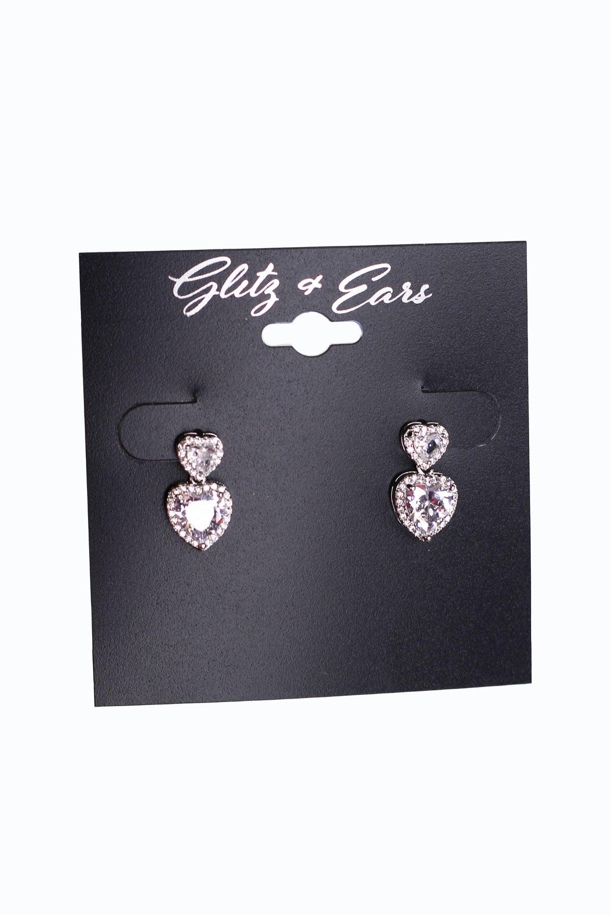 Pave Trimmed Rhinestone Double Hearts Earrings