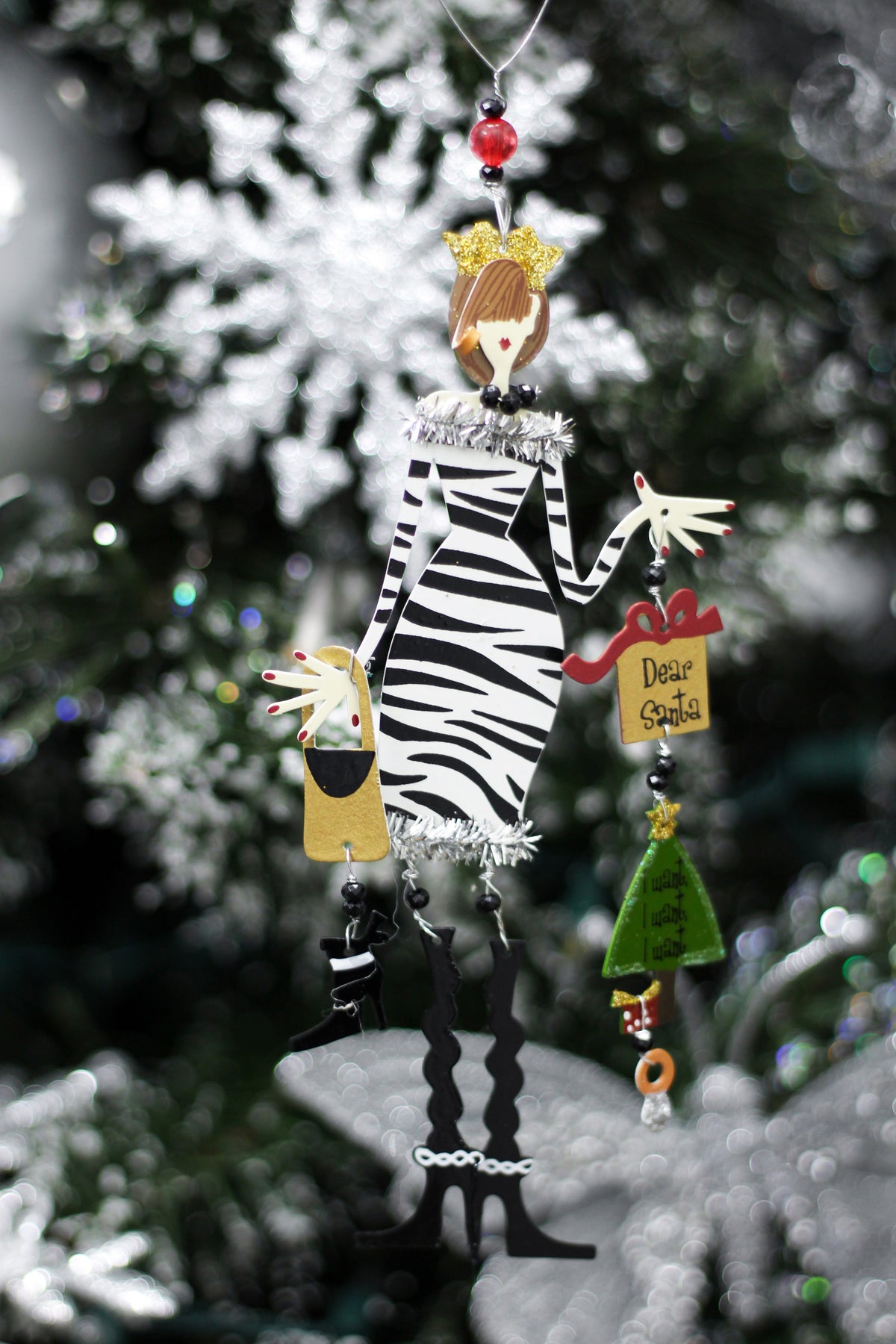 &quot;Dear Santa&quot; Stylish Lady Metal Christmas Ornament