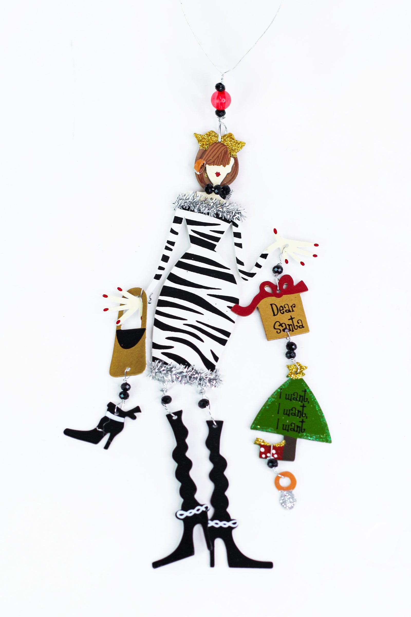 "Dear Santa" Stylish Lady Metal Christmas Ornament