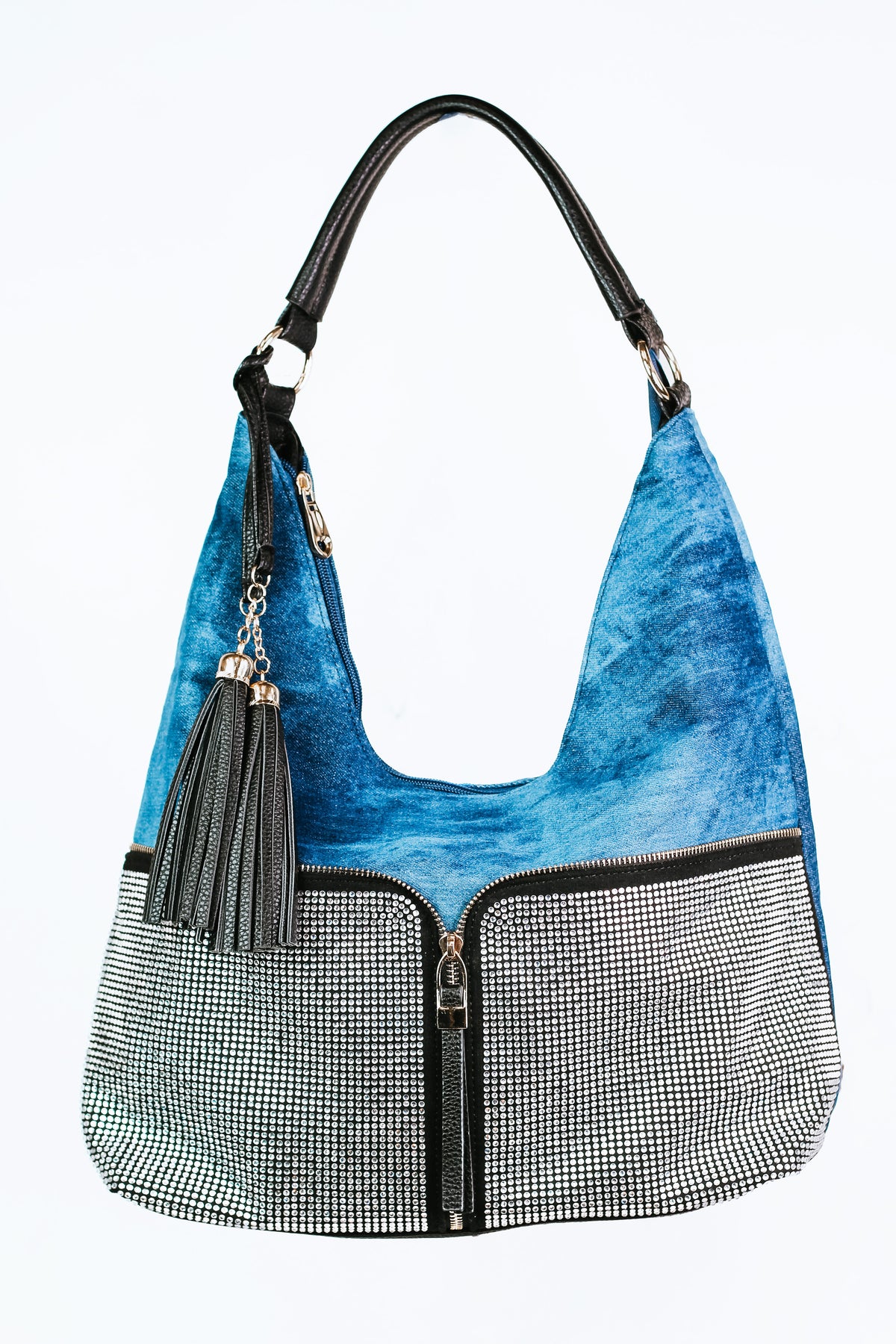 One Handle Zipper Trim Rhinestone Bottom Purse