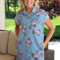 Short Sleeve Button Down Floral Denim Dress