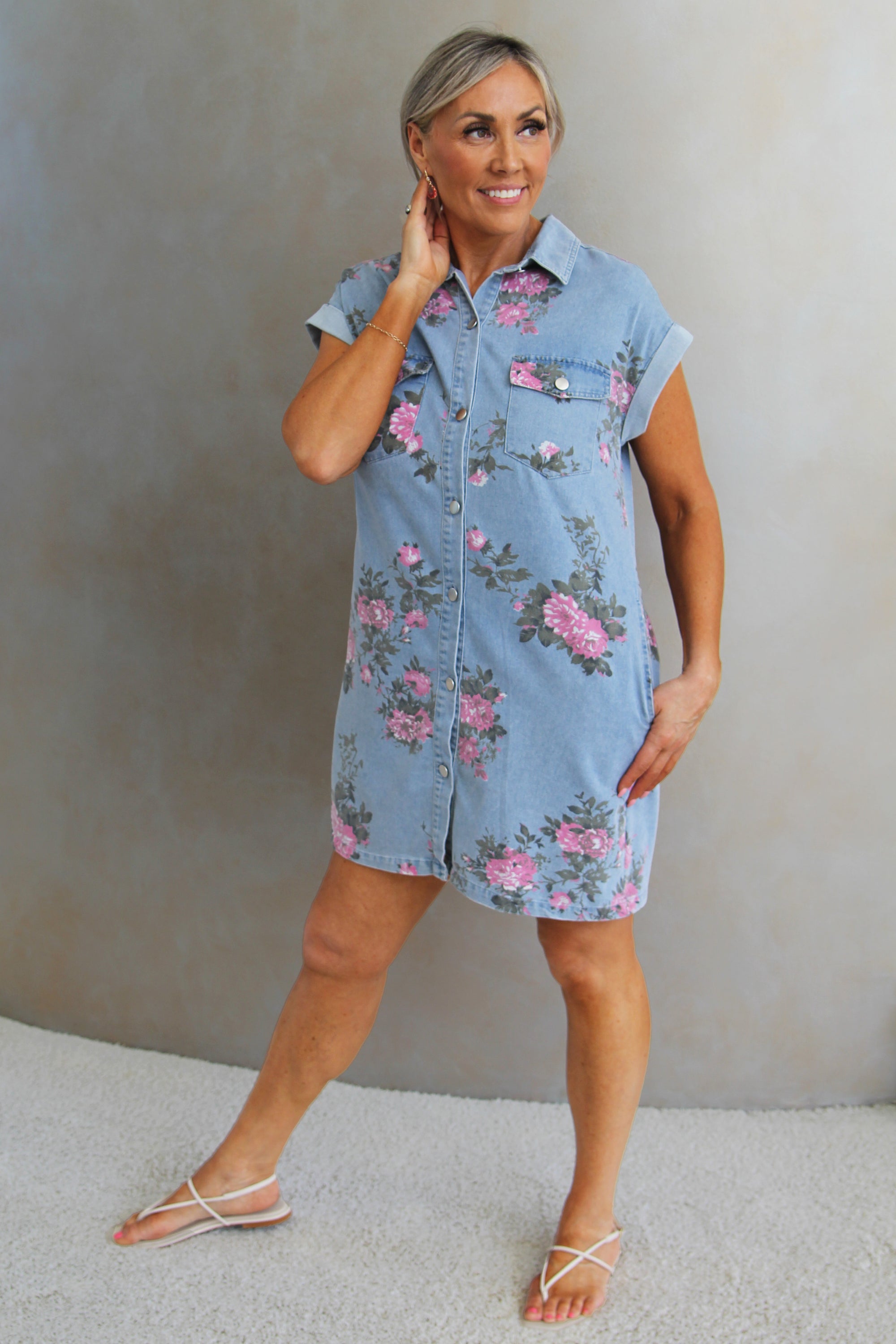 denim short sleeve dress women Button Down Floral JJXX oversized long sleeve Tempt Adept combining practicality with an Size:FR46 - US14 - UK18