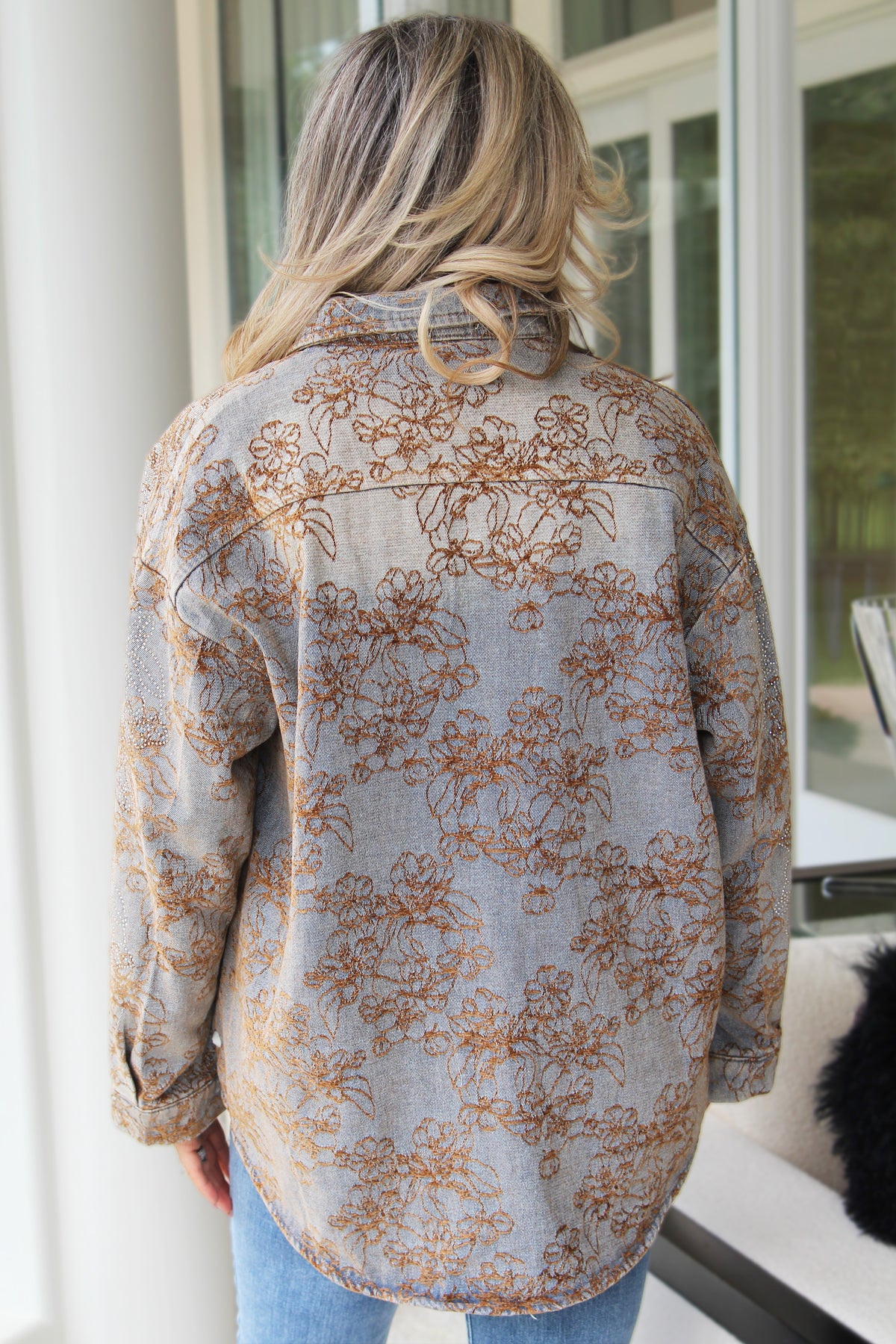 Floral & Rhinestone Denim Shacket
