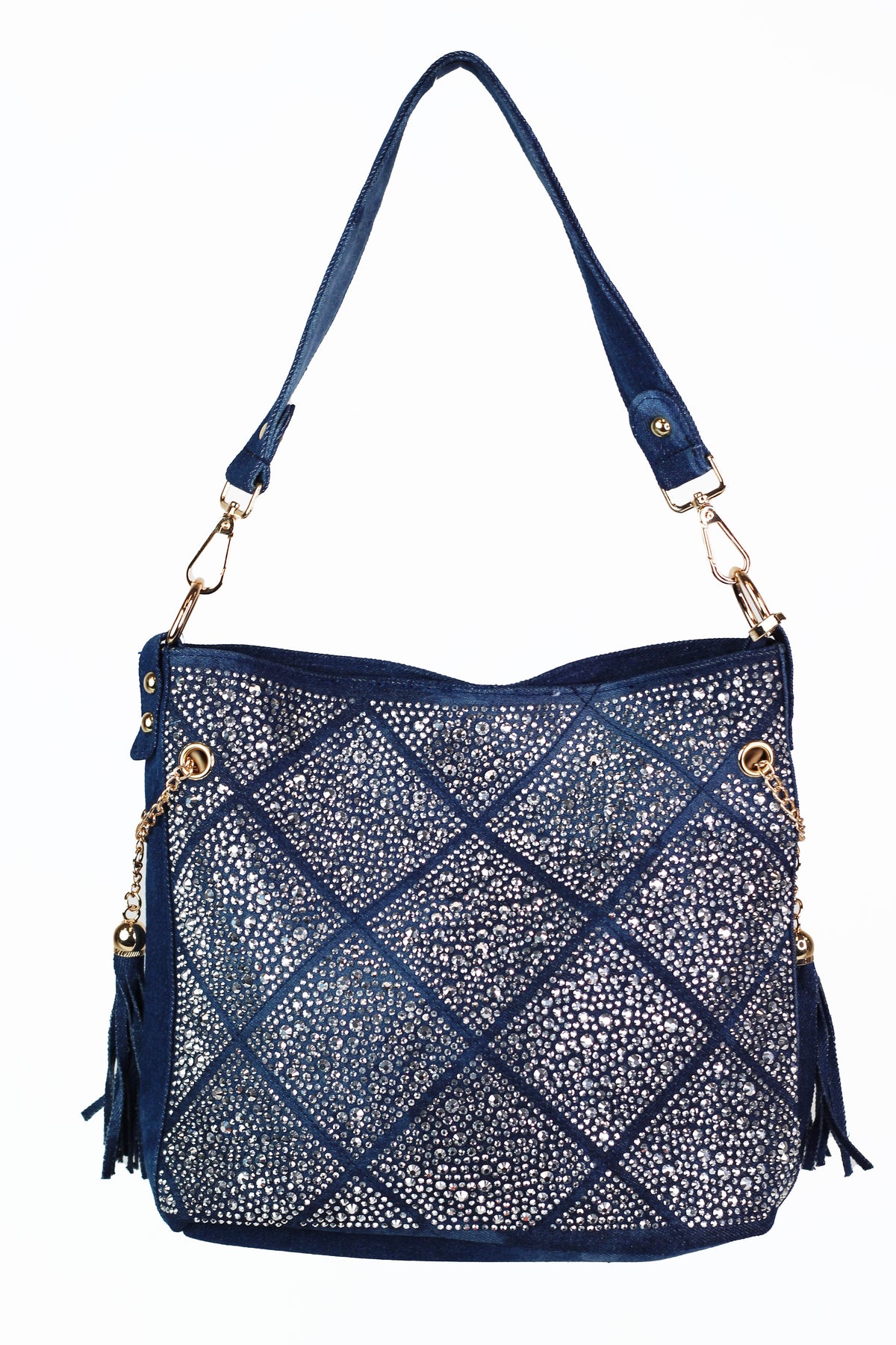 Diamond Front Rhinestone Purse w/ Side Chains & Tassels