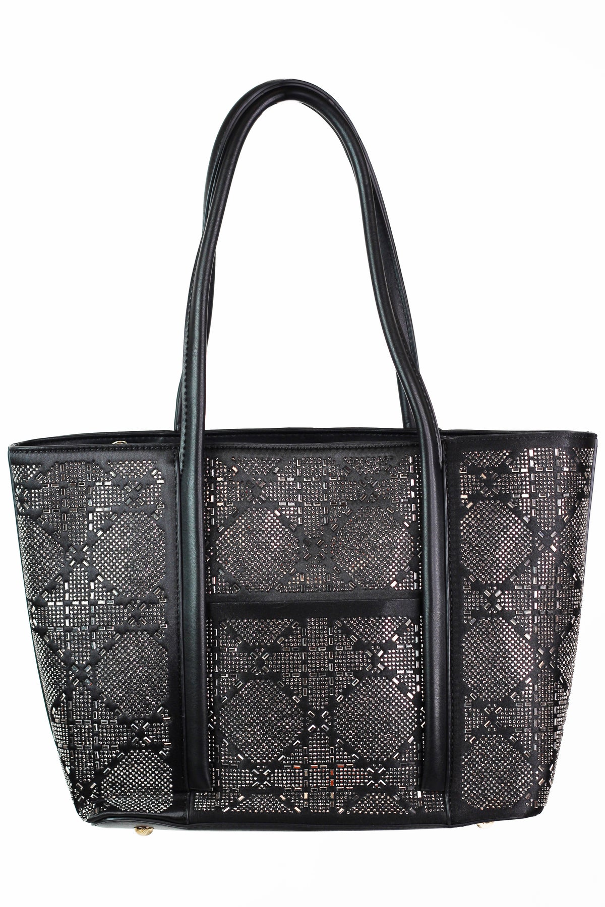 Diamond Pattern Stone Front Purse w/ Flat Bottom