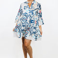 Abstract Paisley Print Button Down Boho Dress w/ 3/4 Sleeves (SALE)