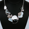 Abstract Shaped Stone & Metal Necklace w/ Rhinestone Accents