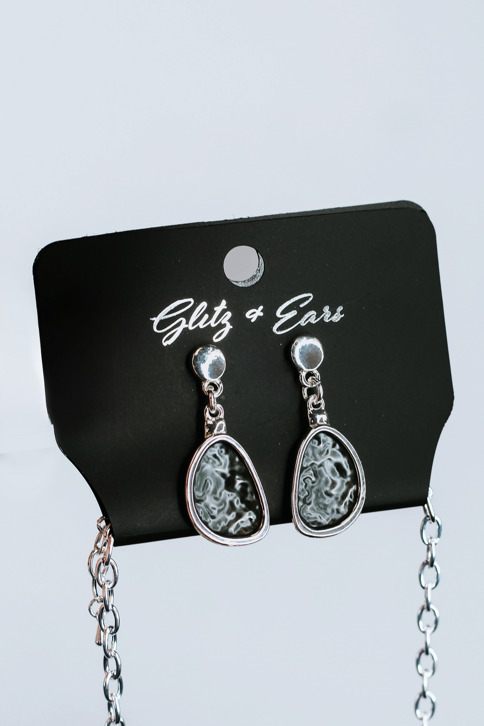 Abstract Shaped Stone & Metal Necklace w/ Rhinestone Accents