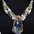Metal & Epoxy Rectangles Statement Necklace w/ Gemstone Accents