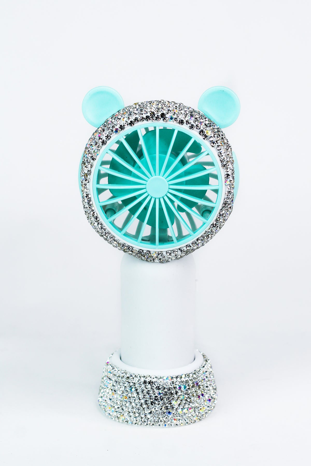 Small Rhinestone Accented Handheld Fan & Stand