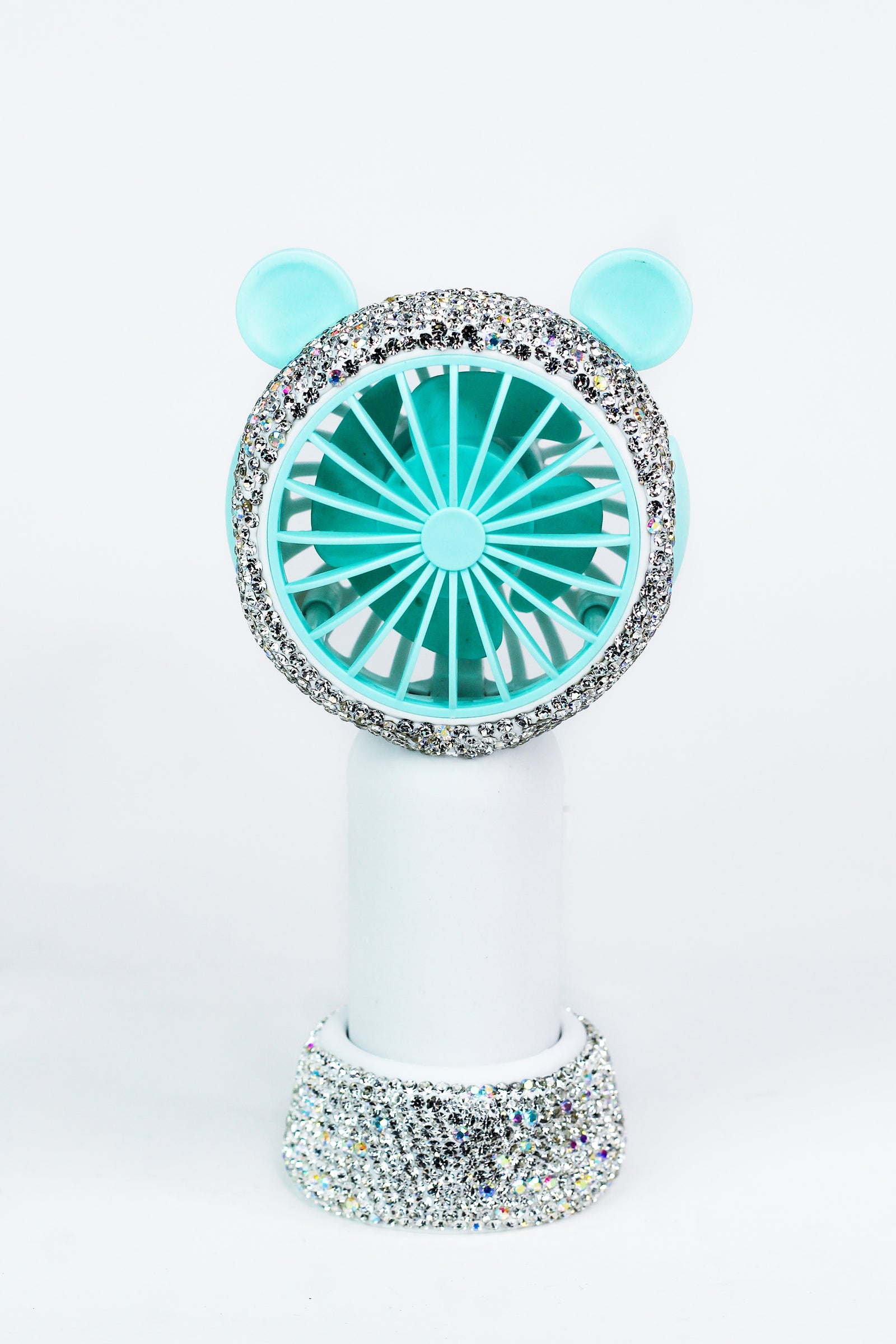 Small Rhinestone Accented Handheld Fan & Stand
