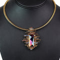 Multicolor Glass Rectangle, Rhinestones & Metal Lines Pendant Necklace
