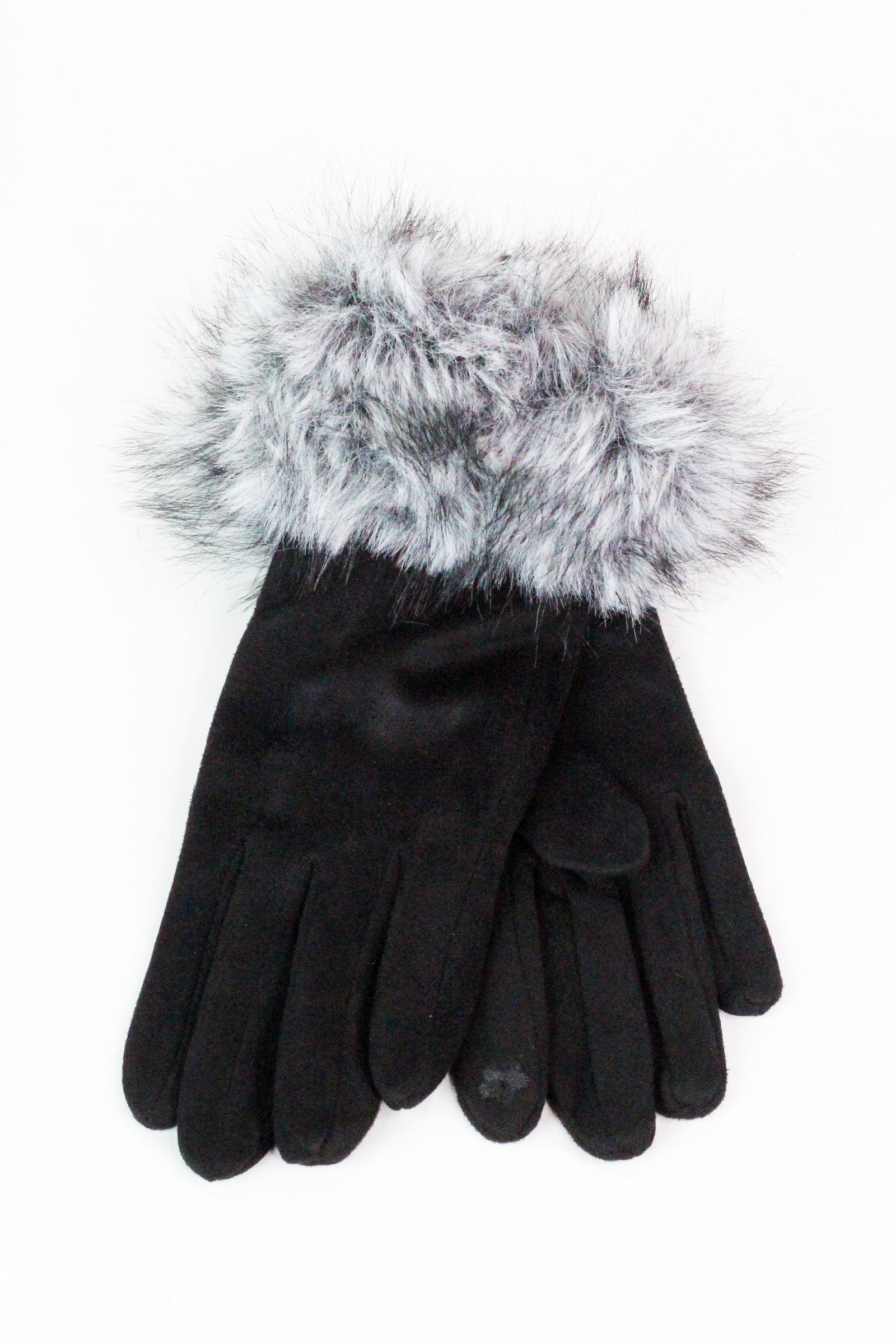 Faux Suede Glove w/ Faux Fur Cuff