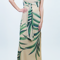 Strapless Tropical Print Maxi Dress w/ Tie Front and Side Slit (SALE)