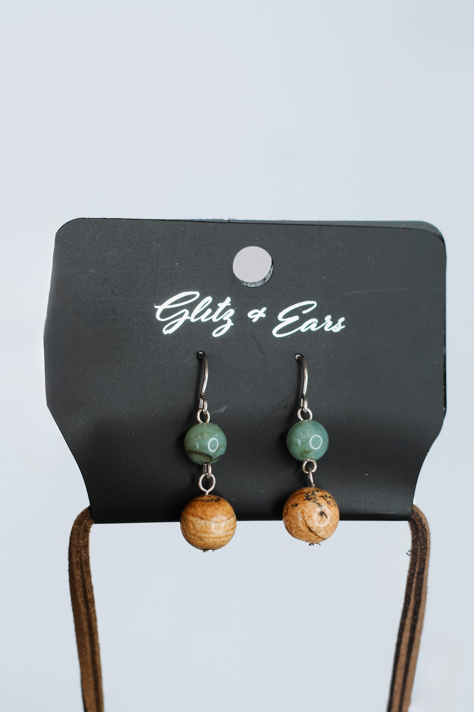 Leather & Bead Necklace w/ Hammered Metal Teardrop Pendant