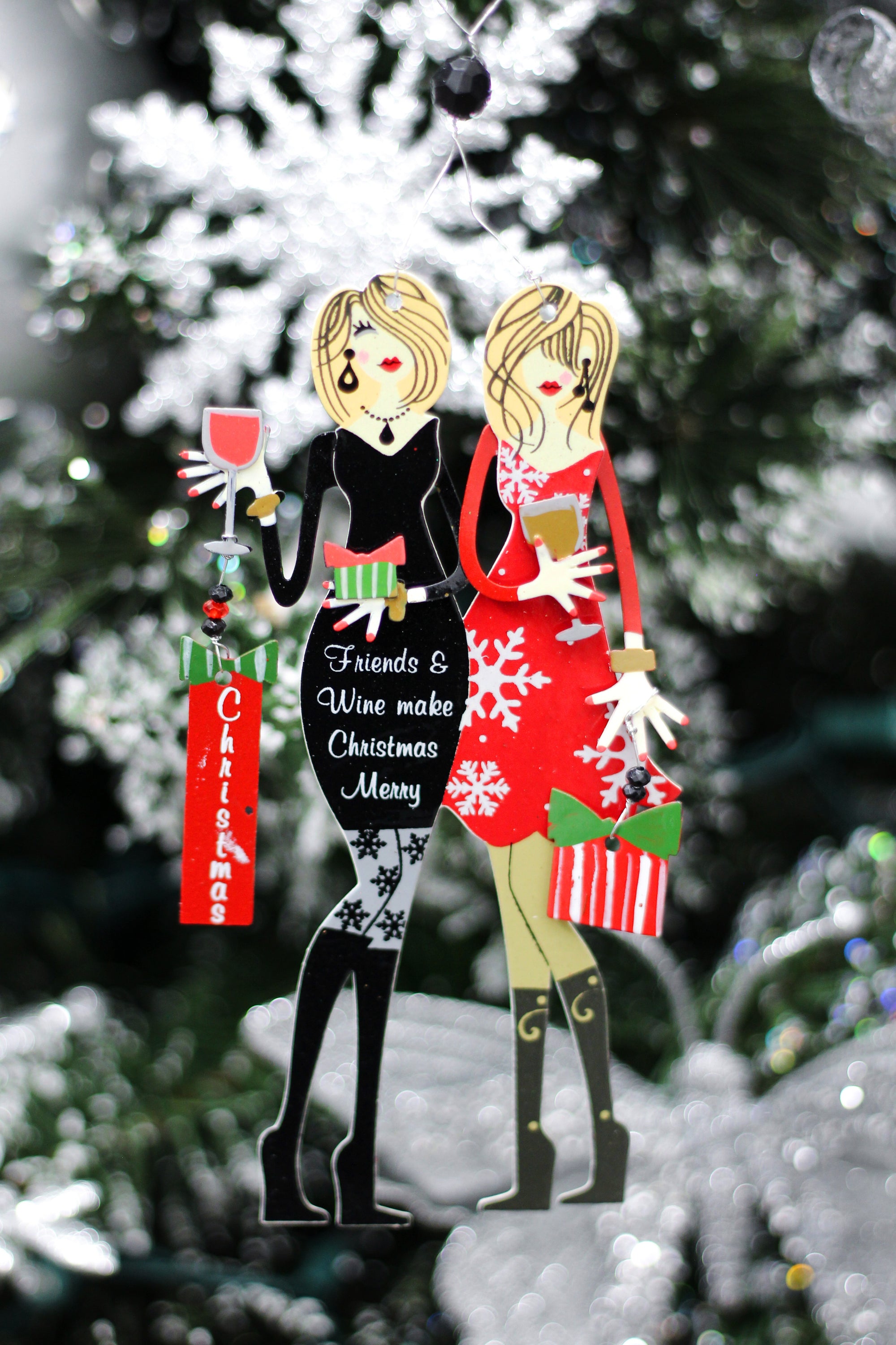 "Friends & Wine" Christmas Wine Charm & Magnet