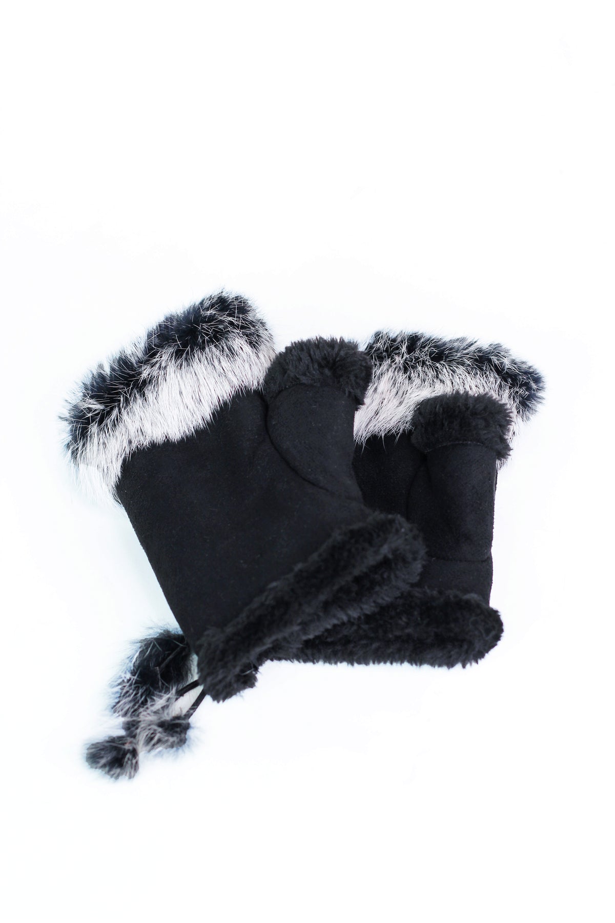 Faux Suede Fingerless Gloves w/ Fur Trim