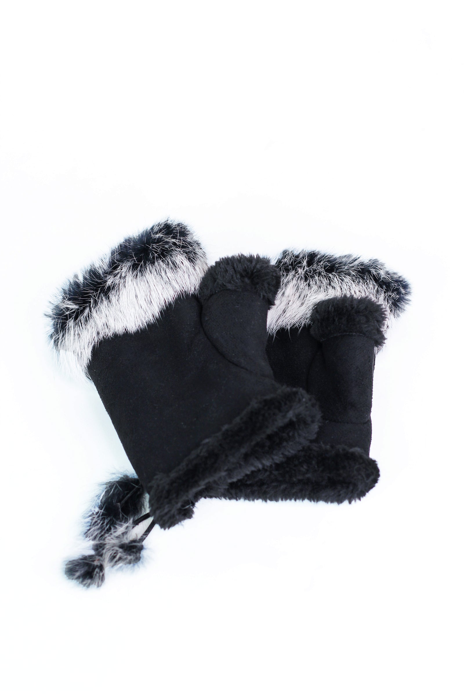 Faux Suede Fingerless Gloves w/ Fur Trim