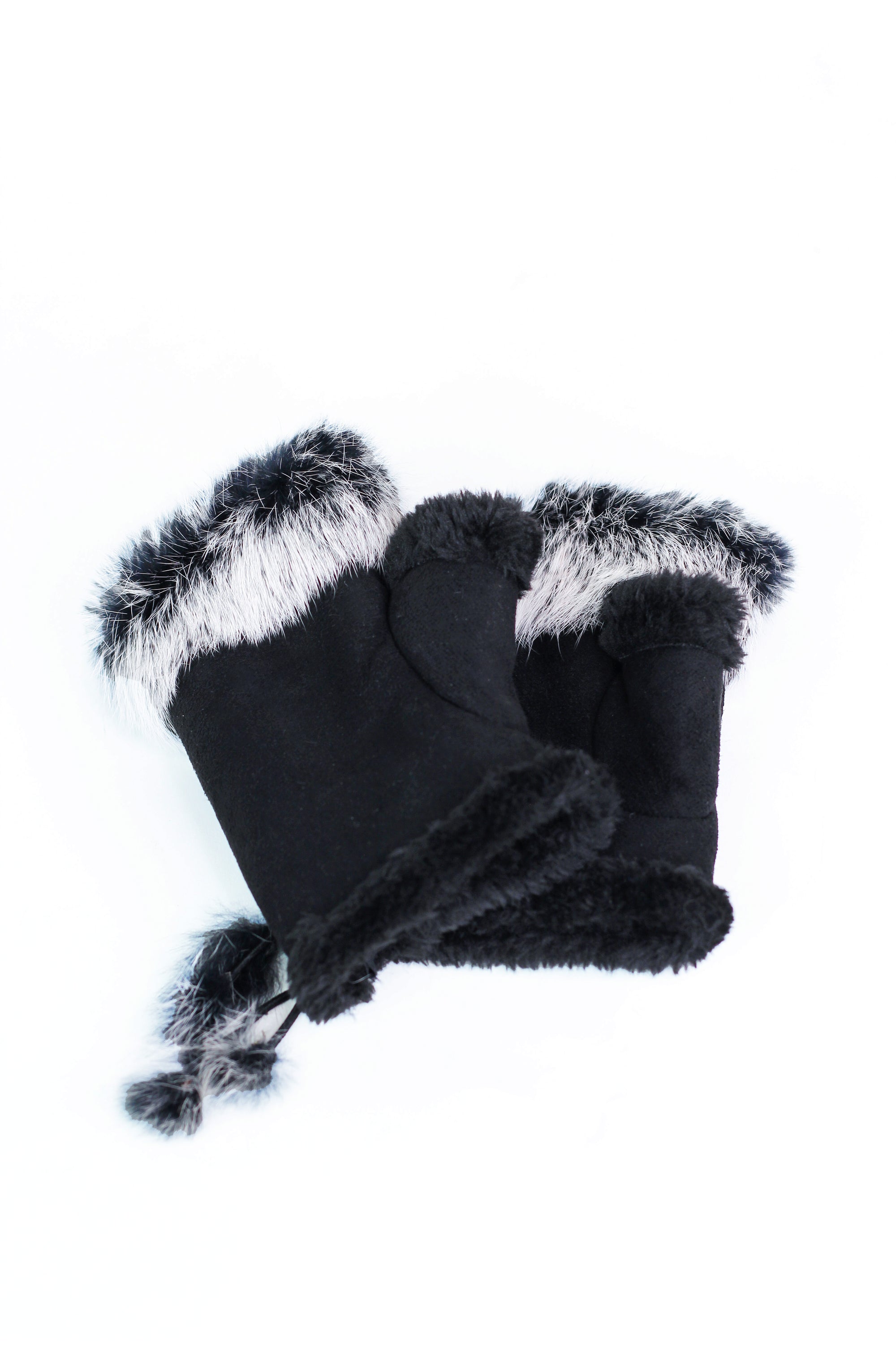 Faux Suede Fingerless Gloves w/ Fur Trim