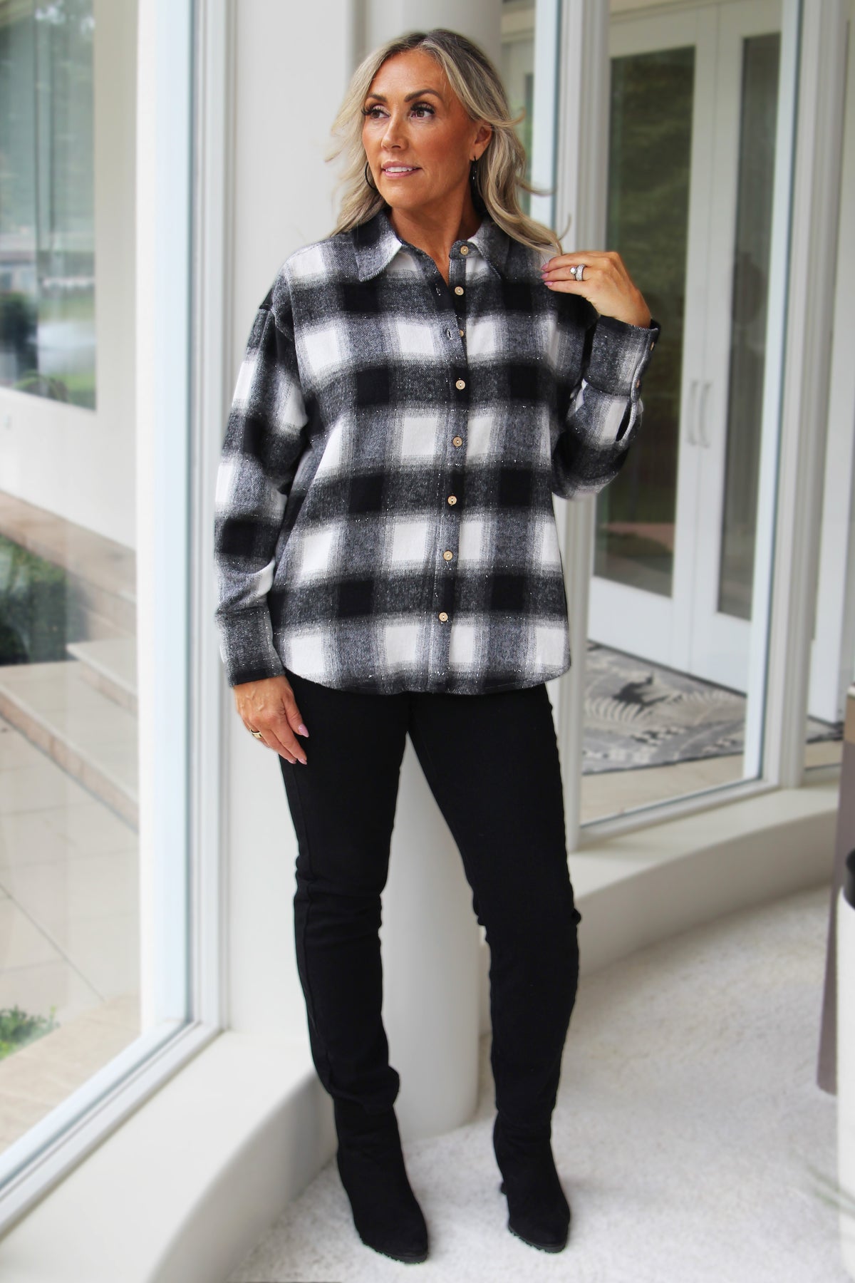 Long Sleeve Sparkle Flannel Button Down Shirt