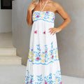 Strapless Floral Print Boho Maxi Dress