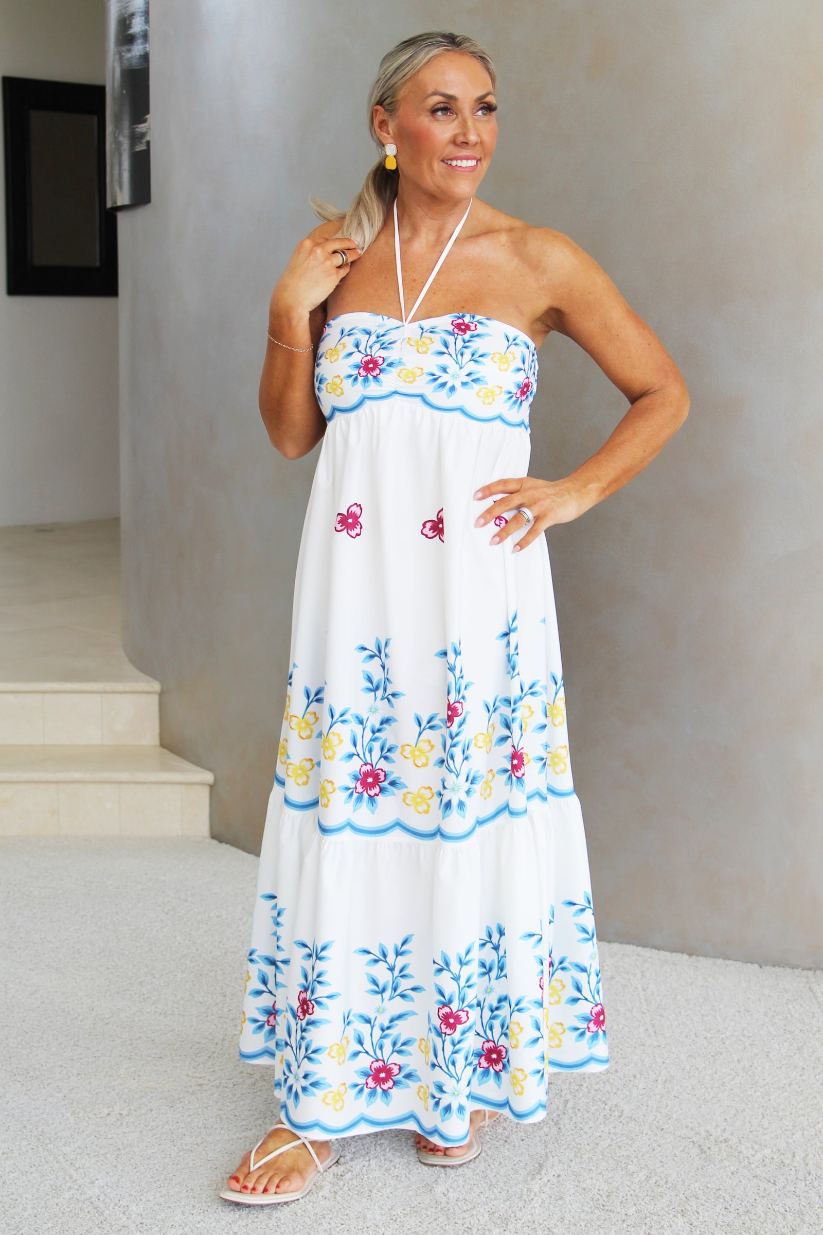 Strapless Floral Print Boho Maxi Dress