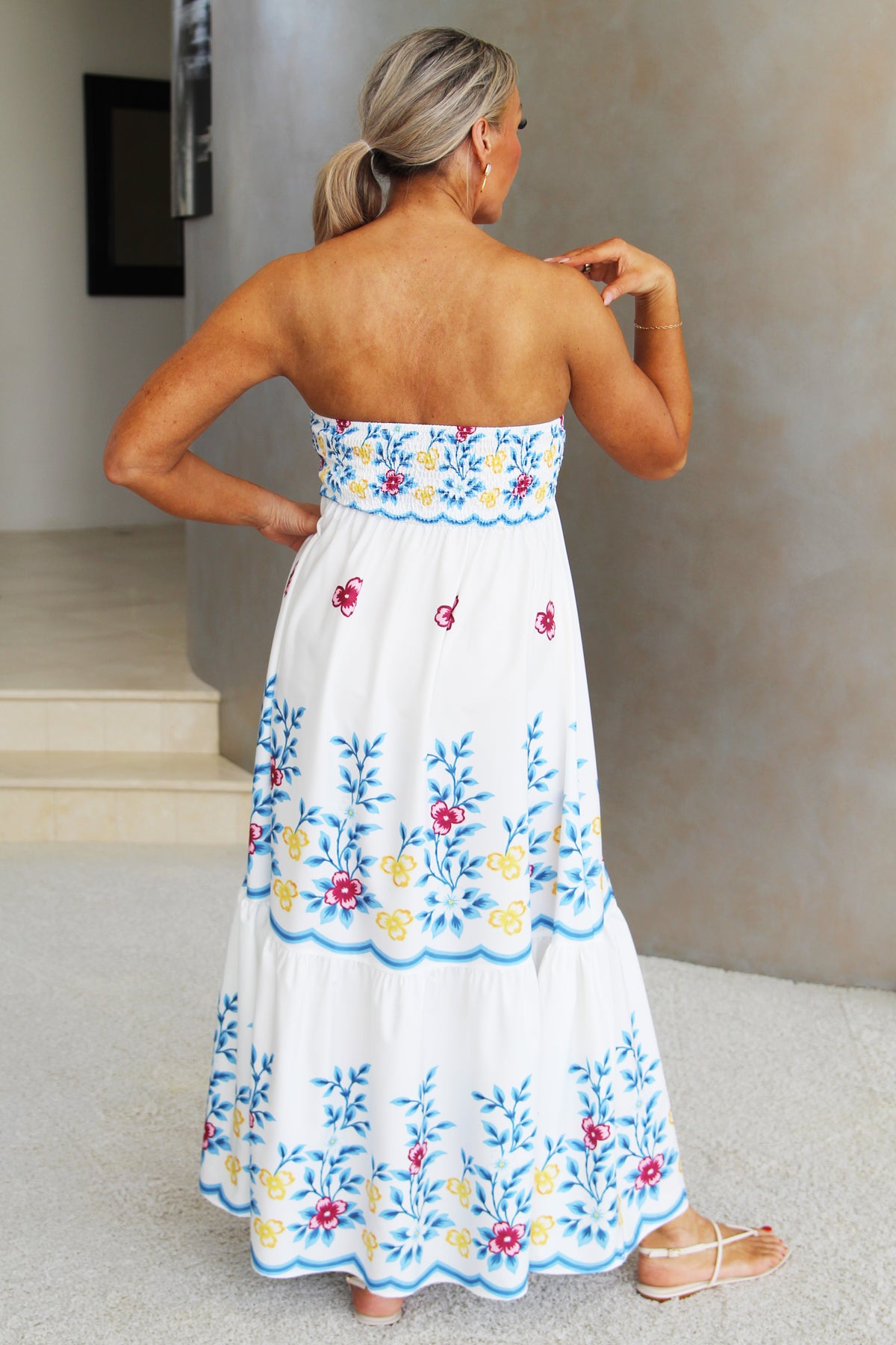Strapless Floral Print Boho Maxi Dress
