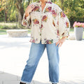 Semi Sheer Floral Print Button Down Top w/ Loose Sleeves