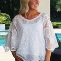 Semi Sheer Embroidered Top w/ Flounce Sleeves