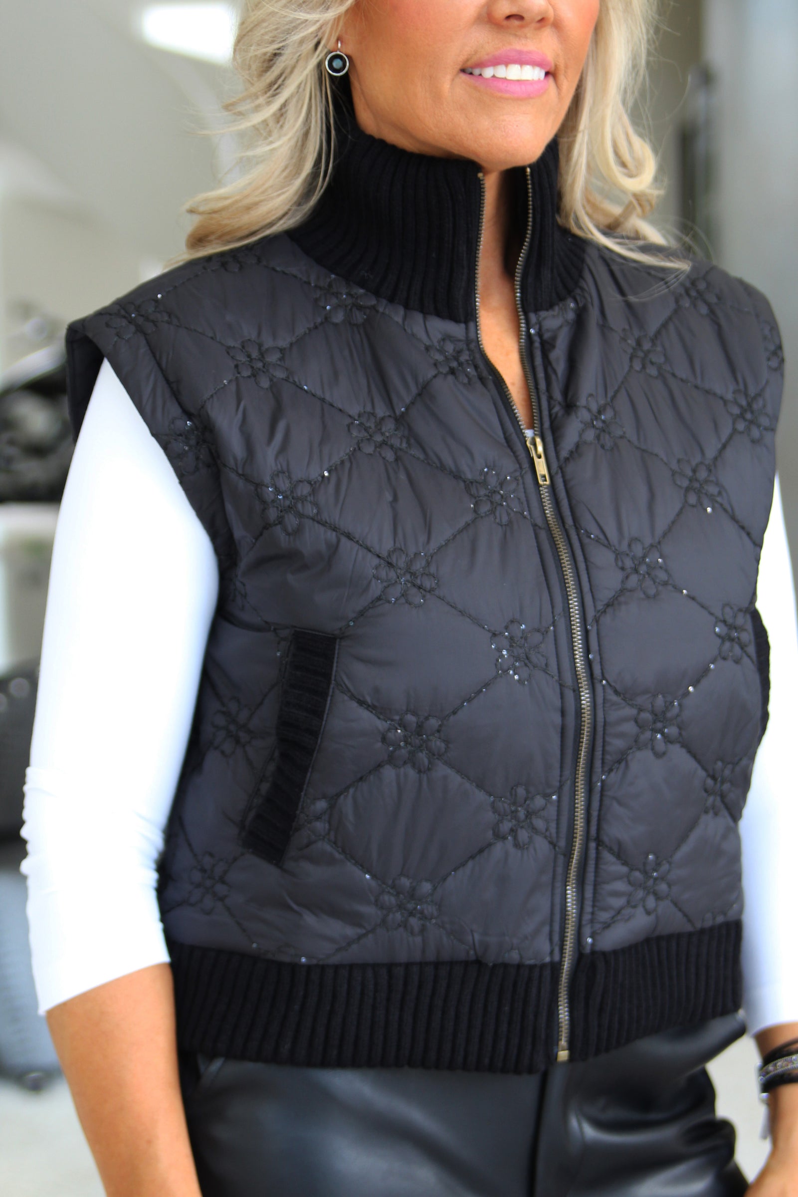Sequin Stitch Floral Design Vest