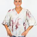 Floral V-Neck Balloon Sleeve Loose Fit Top