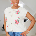 Sleeveless Button Down Sweater Vest w/ Embroidered Roses