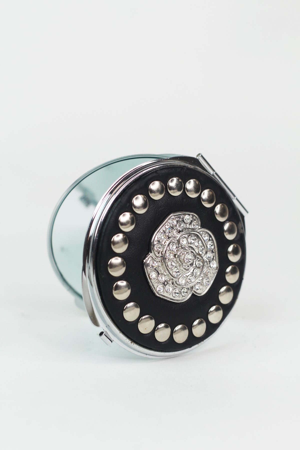 Rhinestone Studded Floral Compact