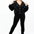 Furry Sweater Knit Cardigan w/ Rhinestone Heart Accents