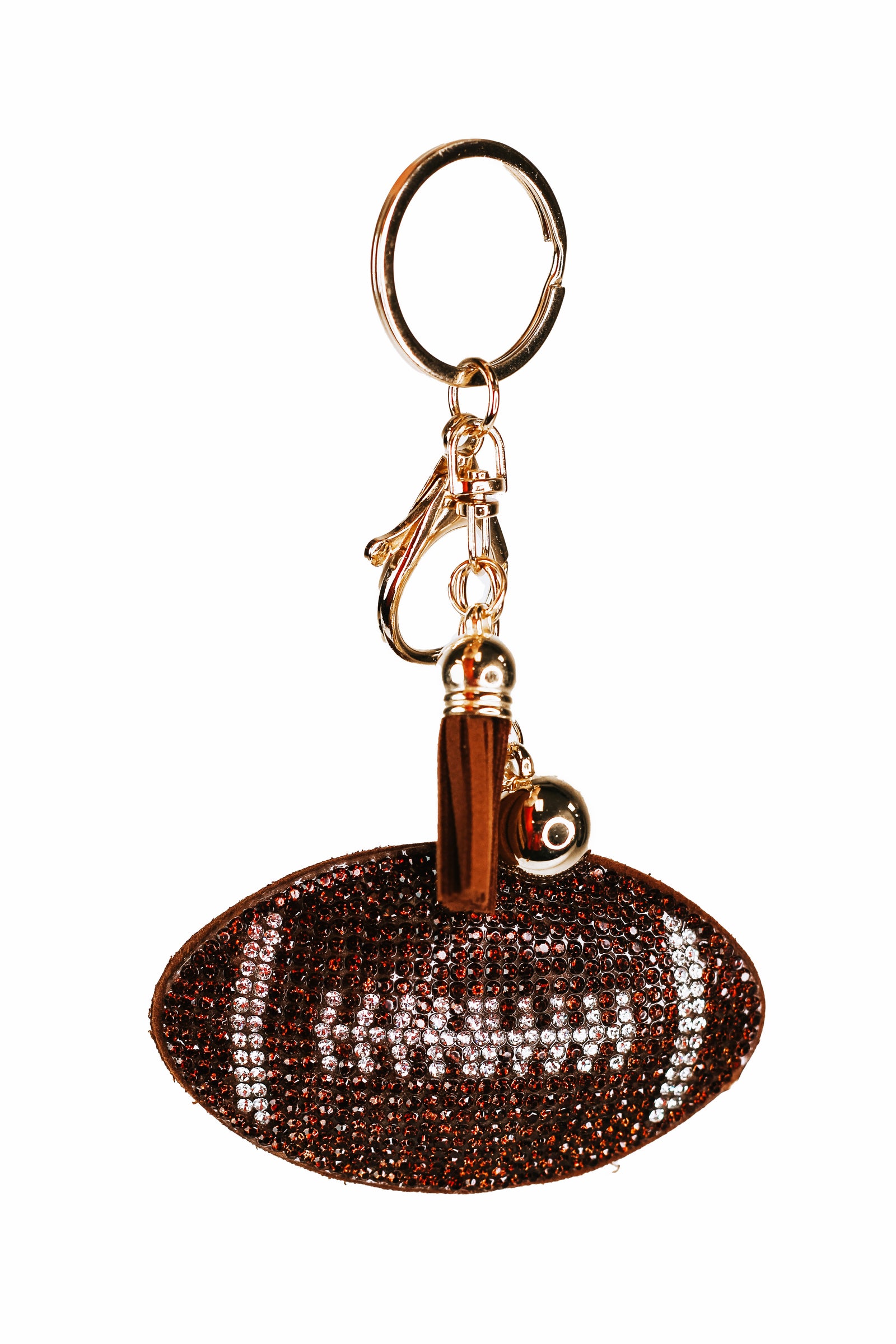 Rhinestone Puffy Football Tassel Keychain - Glitz & Ears Boutique