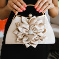 Satin Evening Bag w/ Large Satin Flower & Rhinestone Accents